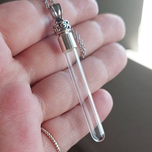 Long Glass Locket for Human Hair or Pet Hair Whisker Keeper Keepsake Urn Necklace Urn Jewelry for Ashes or Hair Cremation Jewelry image 3