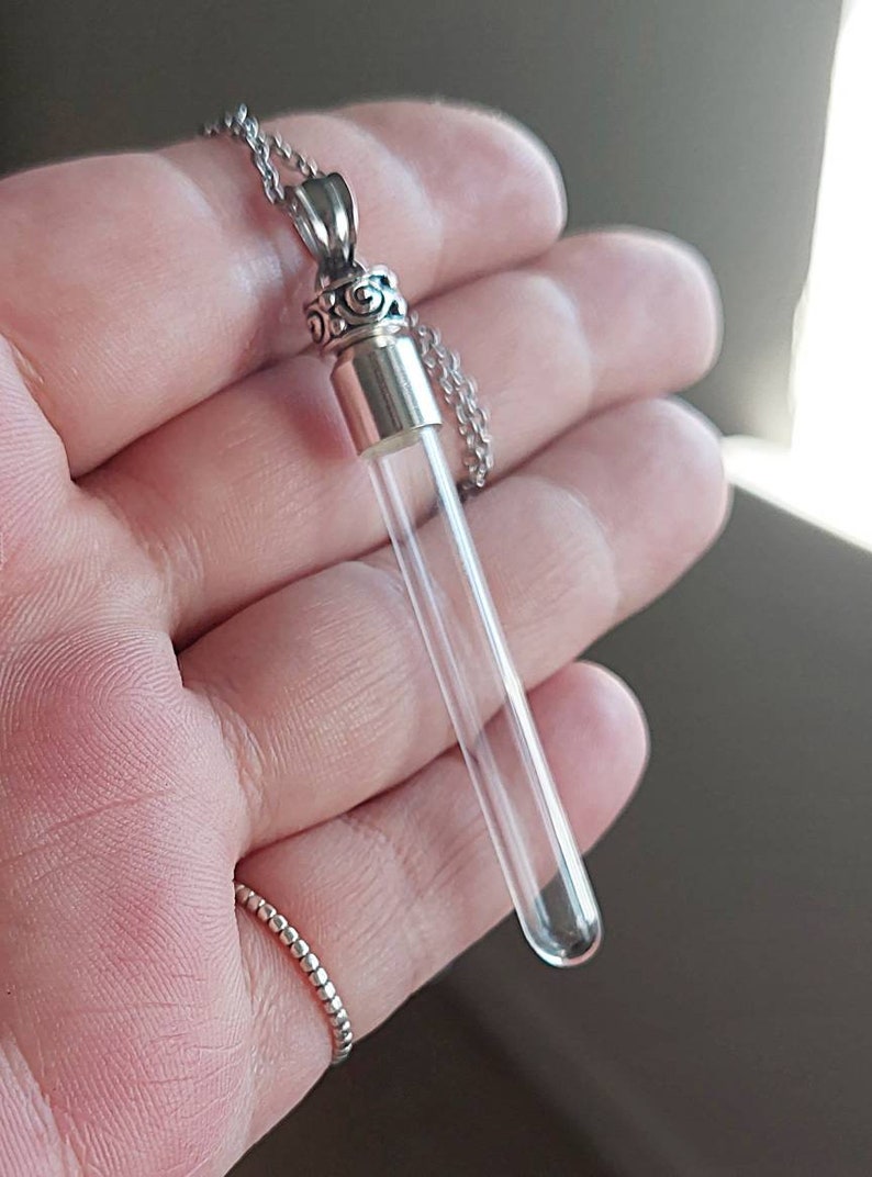 Long Glass Locket for Human Hair or Pet Hair Whisker Keeper Keepsake Urn Necklace Urn Jewelry for Ashes or Hair Cremation Jewelry image 3