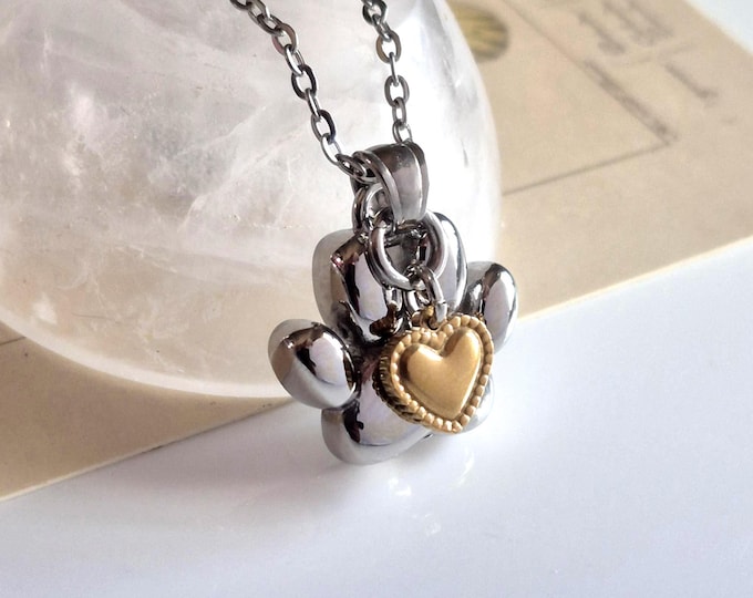Paw Print Pet Memorial Necklace for Ashes : (heart of gold) Cat or Dog Loss Gifts, Cremation Urn Jewelry for Pets