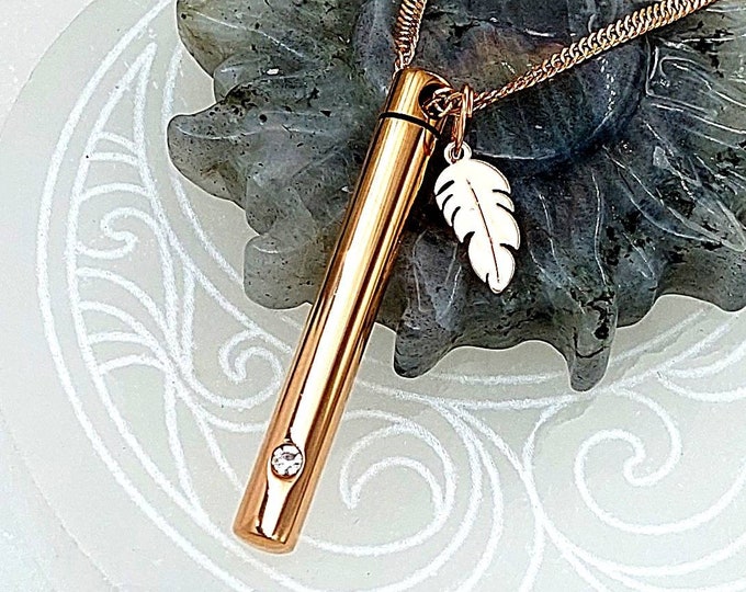 Rose Gold Feather Urn Locket Necklace | Memorial Ash Jewelry | Keepsake Urn Necklace | Urn Jewelry | Cremation Jewelry | Fillable Pendant