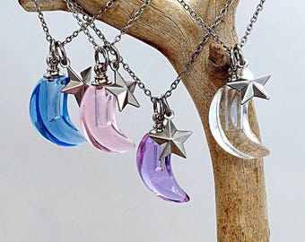 Crescent Moon Urn Necklace | Memorial Ash Keepsake | Cremation Ashes Jewelry | Urn Pendant | Celestial Gifts