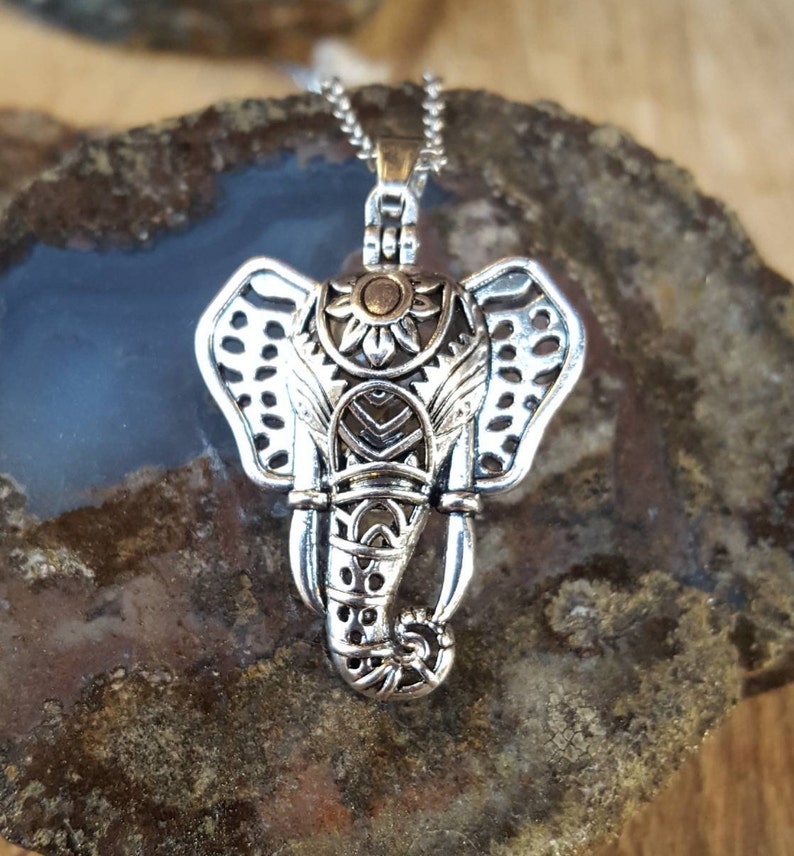 Urn Jewelry Elephant Pendant Ganesh Pendant Antiqued Elephant Keepsake Locket wGlass Orb Urn Locket Elephant Urn Necklace