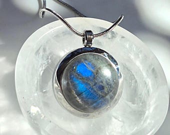 Labradorite Crystal Locket | Cremation Ashes Necklace, Gemstone Urn Jewelry, Keepsake Ash Memorial Pendant