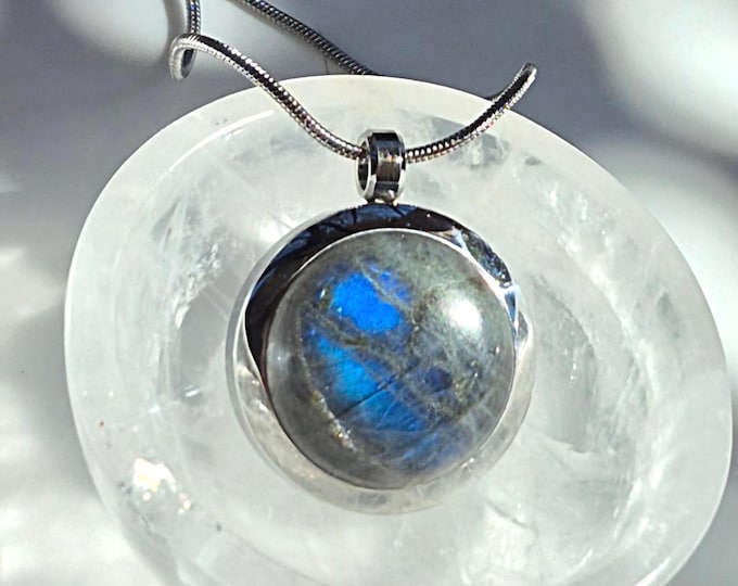 Labradorite Crystal Locket | Cremation Ashes Necklace, Gemstone Urn Jewelry, Keepsake Ash Memorial Pendant