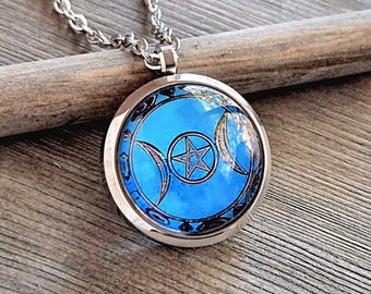 Moon Phases Locket Necklace | Memorial Ash Keepsakes, Cremation Urn Pendant, Pagan Jewelry