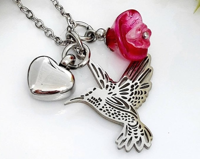 Hummingbird Urn Necklace | Jewelry for Memorial Ashes | DIY Fillable Jewellery | Cremation Jewelry Pendant | Keepsake Gift for Mom