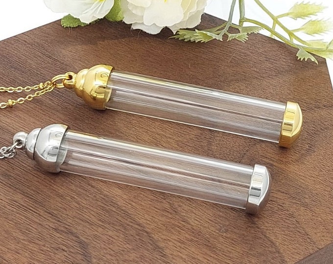 Extra Long Glass Locket Necklace for Ashes, Lock of Hair, Pet Fur, Whiskers | DIY Cremation Jewelry | Urn Jewelry | Memorial Keepsake Gifts