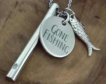 Gone Fishing Urn Necklace | Urn Jewelry | Cremation Jewelry | Memorial Gift | Fish Urn | Dad Urn Cremation Ashes Necklace | Fillable Jewelry
