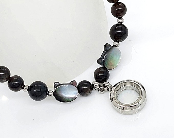 Kitty Cat Memorial Bracelet : Locket for Ashes, Fur, Cat Hair, Cremation Jewelry Urn Bracelets (custom sized to order)
