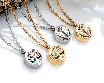 Mini Urn Locket Necklace, Tree of Life or Angel Wings Urn Pendant, Cremation Jewelry