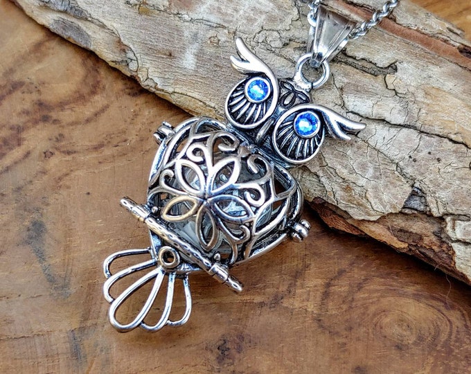 Keepsake Silver Owl Locket Necklace Urn for Ashes or Hair | Keepsake Jewelry | Cremation Necklace for Cremains | Cremation Jewelry Gift