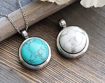 Turquoise Howlite Locket Pendant to Hold a Keepsake | Memorial, Cremation Jewelry | Urn Necklace for Ashes | Pretty Jewelry Gifts for Her