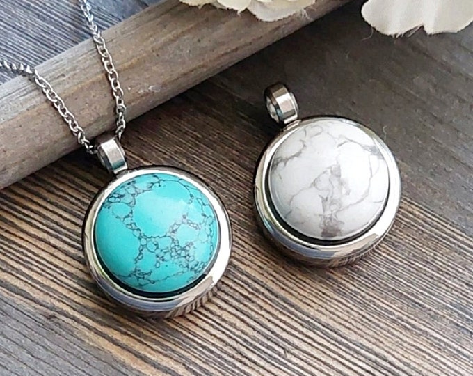 Turquoise Howlite Locket Pendant to Hold a Keepsake | Memorial, Cremation Jewelry | Urn Necklace for Ashes | Pretty Jewelry Gifts for Her