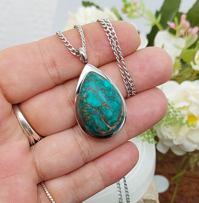 Green Imperial Jasper Teardrop Urn Locket Necklace Cremation Jewelry Necklace for Human Ashes or Pet Ash Keepsake Jewelry Gift for Women image 2
