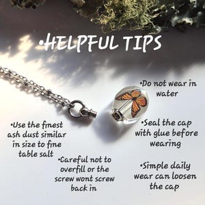 Monarch Butterfly Urn Necklace w/ Funnel Fill kit | Small Keepsake Ashes Pendant | Cremation Ash Jewelry | Memorial Gifts for Her image 7