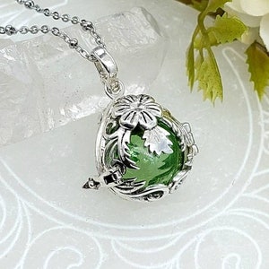 Green Glass Floral Teardrop Locket Necklace | Cremation Urn Necklace | Memorial Ashes Keepsake | Cremation Jewelry | Loss of Loved One Gift