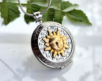 Sun and Moon Memorial Locket | Ashes Keepsake Pendant | Cremation Urn Jewelry | Celestial Lockets