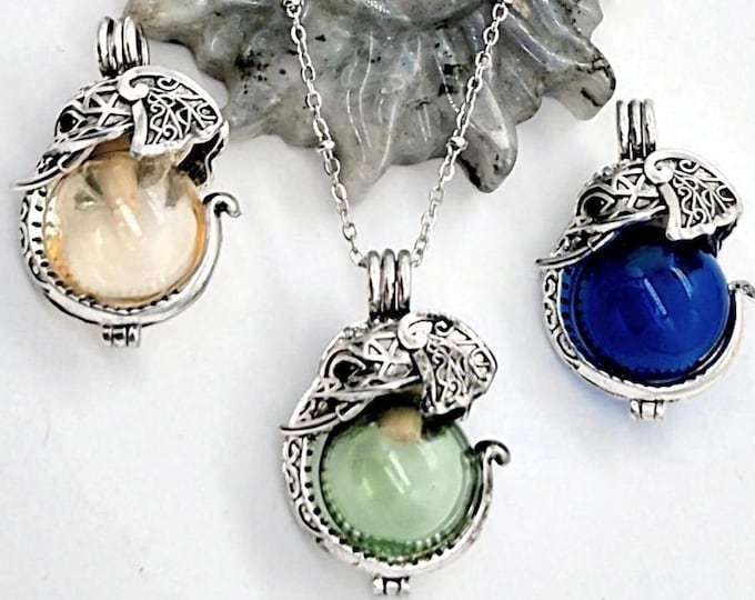 Elephant Locket Necklace | Glass Orb Cremation Urn Jewelry, Ashes Keepsake Memorial Jewellery