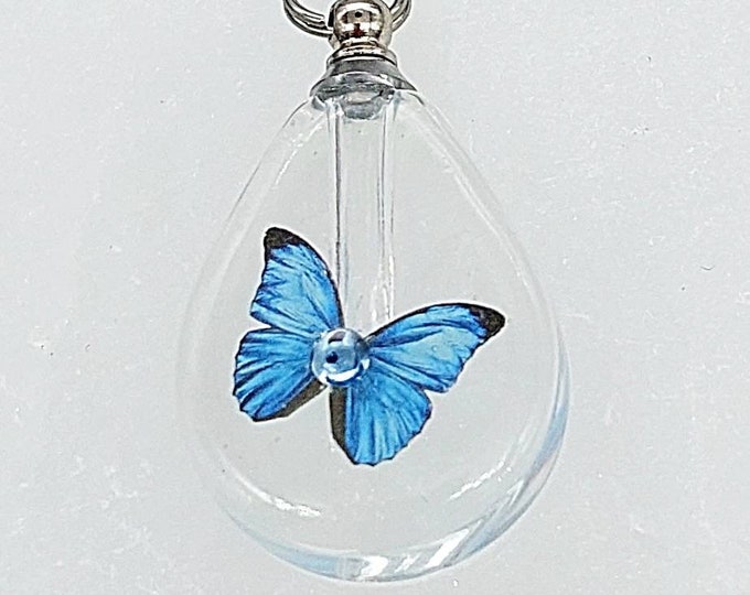 Blue Morpho Butterfly Urn Necklace | Butterfly Jewelry for Women | Cremation Jewelry | Teadrop Urn Pendant | Irn Jewelry | Sympathy Gift