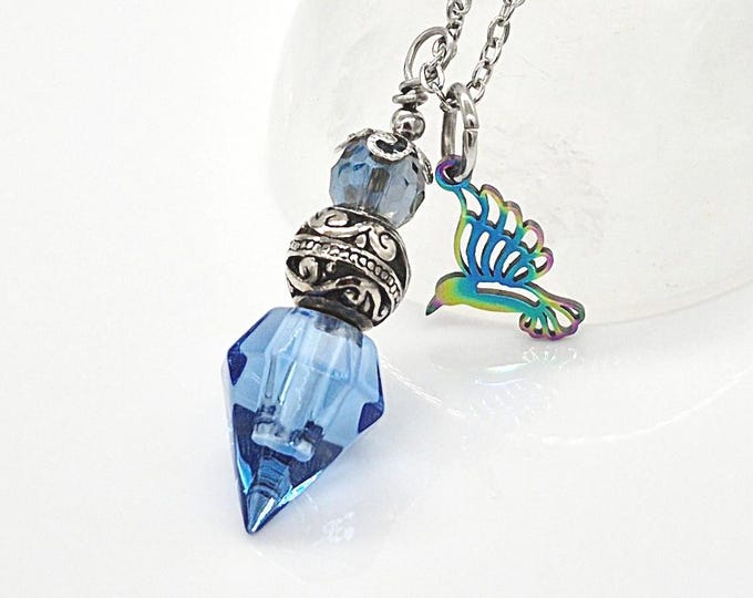Hummingbird Memorial Urn Necklace, Glass Cremation Jewelry for Ashes