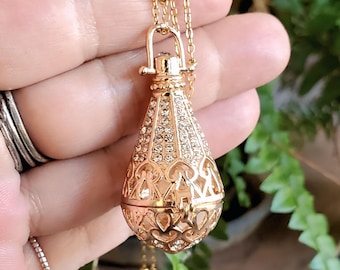 Large Gold Plated Teardrop Locket | Memorial Keepsake Urn Necklace, Cremation Jewelry Glass Pendants