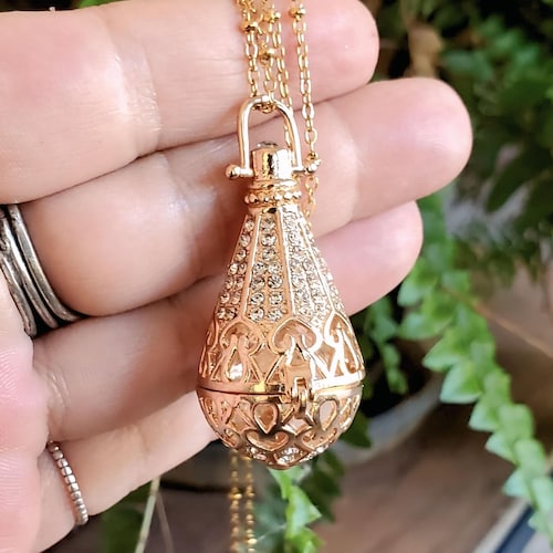 Large Gold Plated Teardrop Locket with Fillable Glass Orb, Chain and Funnel | Memorial Keepsake Urn Necklace, Cremation Ash Jewelry Gifts