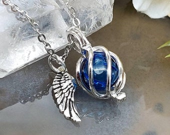Angel Wing Memorial Cremation Jewelry Locket Necklace | Sterling Silver Urn Jewelry | Teardrop Cage Locket | Ashes Necklace | Keepsake Urn