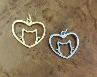 Stainless Steel Heart Cat Charm, kitty cat charm