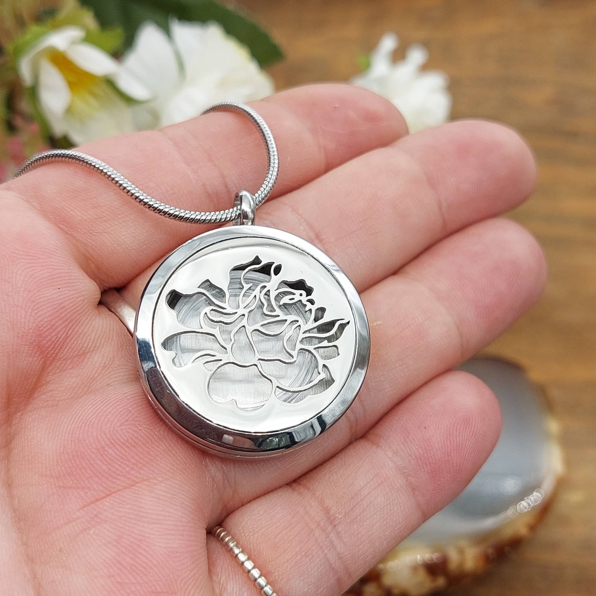Rose Peony Locket Urn Necklace Ash Holder or Lock of Hair Cremation