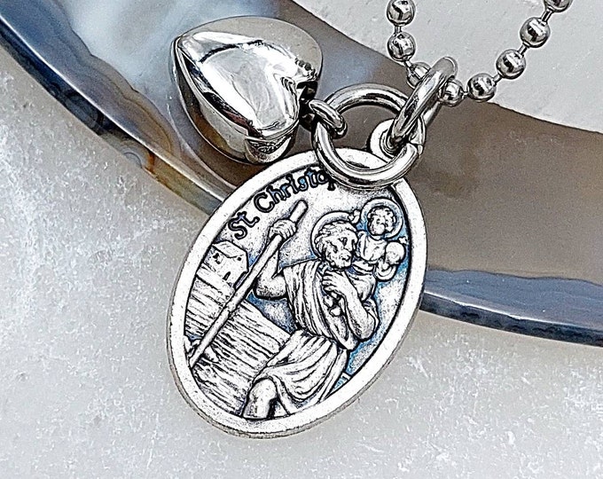 Keepsake Small St Christopher Teardrop or Heart Urn Pendant | Reliquary Urn Jewelry | Cremation Jewelry | Small Urn Necklace for Ashes