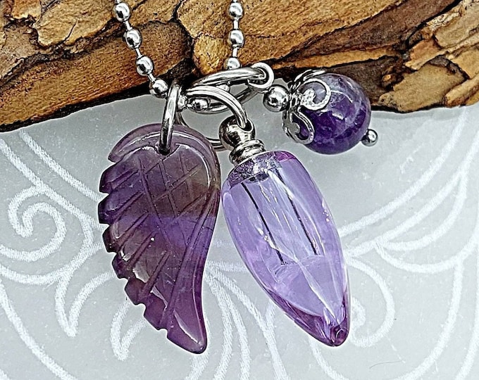 Amethyst Angel Wing Urn Pendant Necklace | Ash Holder Keepsake Urn Jewelry ~ Jewellery | Memorial Jewelry | Cremation Jewelry| Sympathy Gift