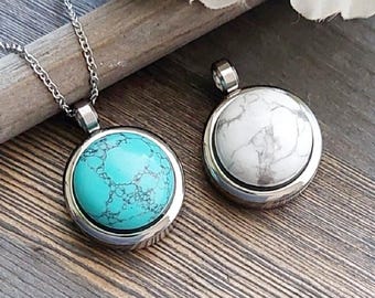 Turquoise Howlite Locket Pendant to Hold a Keepsake | Memorial, Cremation Jewelry | Urn Necklace for Ashes | Pretty Jewelry Gifts for Her