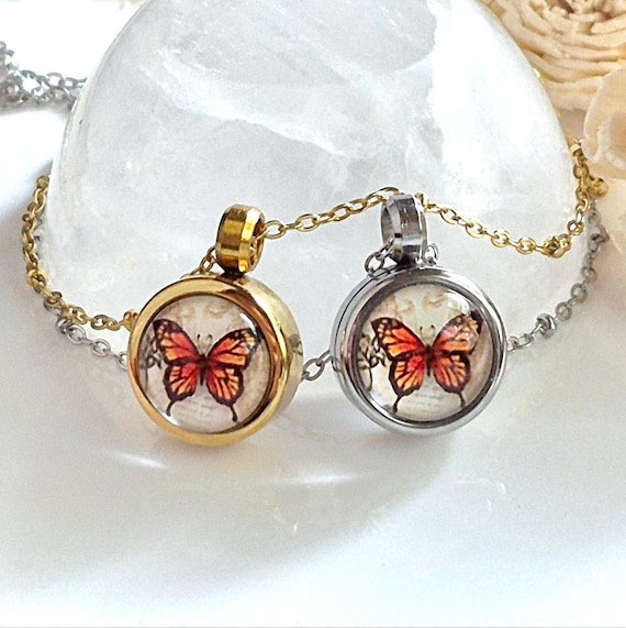 Monarch Butterfly Locket | Small Urn Necklace, Cremation Jewelry for Her, Ashes Keepsake, Sympathy Gifts, Memorial Jewelry