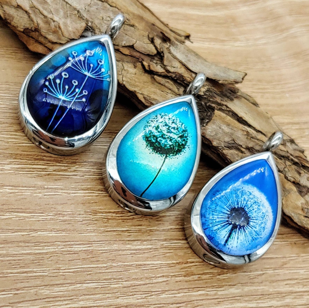 Dandelion Teardrop Urn Necklace for Ashes Glass Urn Locket Etsy