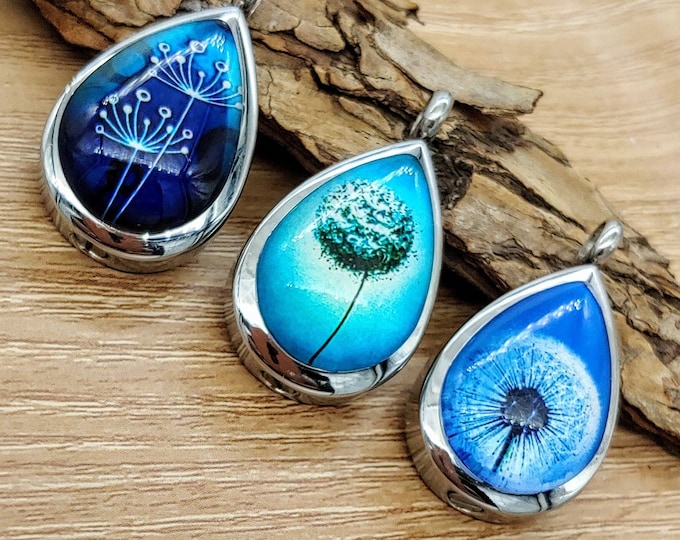 Dandelion Teardrop Urn Necklace for Ashes | Glass Urn Locket | Cremation Jewelry for Human Ash or Pet Ash | Ash Holder Jewelry for Cremains