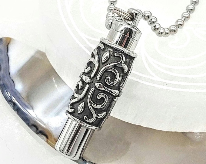 Stainless Steel Urn Necklace: Swirl Design Cremation Jewelry for Men or Women