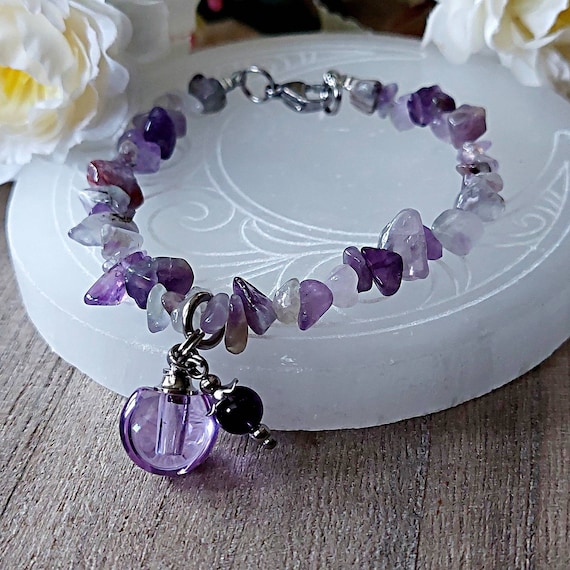 Purple Amethyst Crystal Urn Bracelet for Ashes Mourning Jewelry