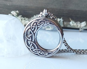 Celtic Moon Locket Necklace | Urn Jewelry for Human Ashes, Hair, Pet Cremains | Keepsake Gifts for or Her | Cremation Jewelry