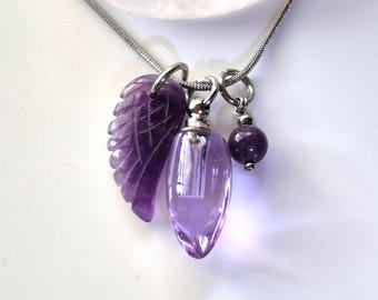 Amethyst Angel Wing Urn Necklace: Cremation Ash Pendant | Crystal Keepsake | Memorial Jewelry