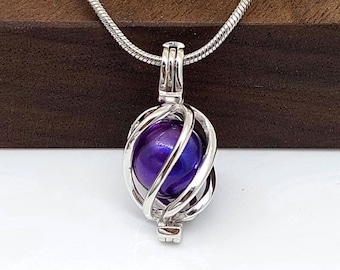 Purple Glass Keepsake Locket | Sterling Silver Urn Necklace for Ashes | Urn Jewelry for Women | Cremation Jewelry | Memorial Jewelry Gifts