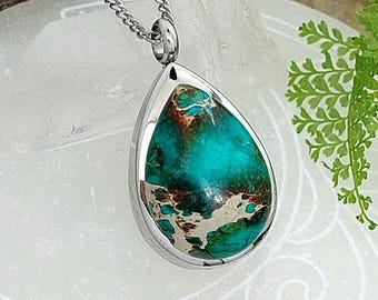 Green Imperial Jasper Teardrop Urn Locket Necklace | Cremation Jewelry Necklace for Human Ashes or Pet Ash | Keepsake Jewelry Gift for Women