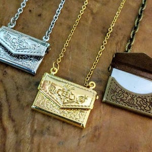 Little Envelope Necklace w/ custom cut paper inside, Love Note Locket, Memorial Keepsake Jewelry, Gifts for Her image 6
