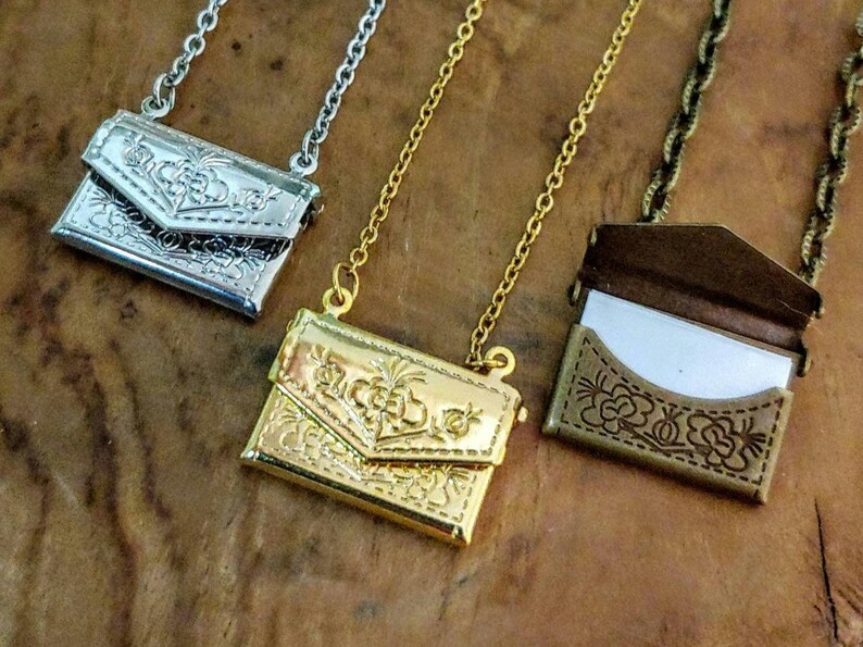 Little Envelope Necklace w/ custom cut paper inside, Love Note Locket, Memorial Keepsake Jewelry, Gifts for Her image 6