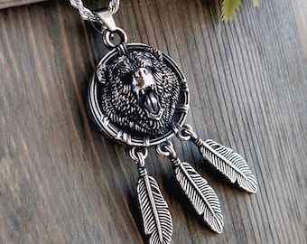 Bear Dreamcatcher Locket Necklace | Stainless Steel Cremation Urn Jewelry