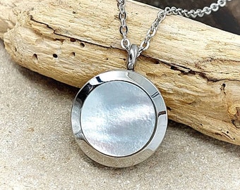 Mother of Pearl Locket | Urn Necklace for Ashes | Glass Locket for Hair or Pet Fur | Cremation Jewelry for Ashes | Sympathy Gifts for Mom