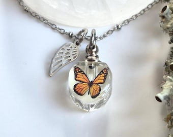 Monarch Butterfly Urn Necklace | Small Keepsake Ashes Pendant | Cremation Ash Jewelry | Memorial Gifts for Her