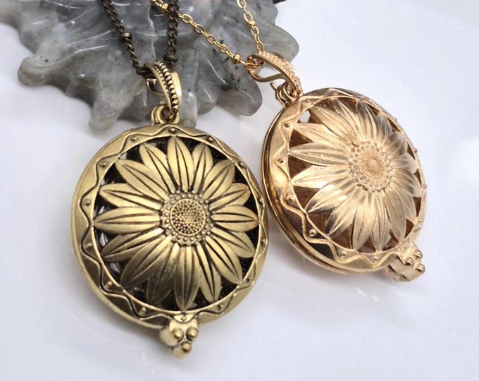 Bronze Sunflower Locket Urn Necklace, Cremation Ashes Jewelry, Ash Holder