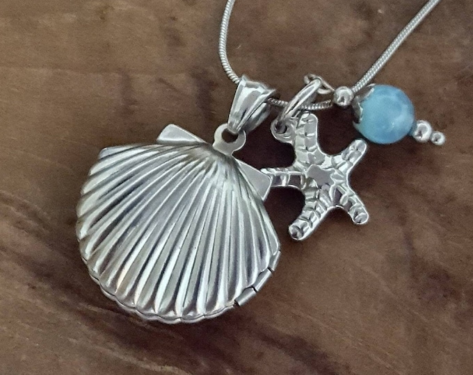 Sea Shell Locket Necklace for Ashes | Sand Keepsake Jewelry | Cremation Jewelry | Memorial Locket | Shell Urn | Cremation Necklace