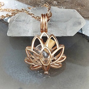 Rose Gold Lotus Flower Urn Locket Pendant with Glass Orb | Cremation Jewelry | Waterlily Locket | Keepsake Gift | Fillable Jewelry for Ashes