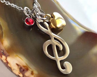 Music Note Urn Necklace: Stainless Steel Cremation Jewelry with Birthstone Charm | Ashes Keepsake Pendant